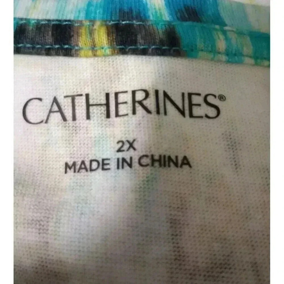 Catherines Scoopneck Tee Green Blue Artsy Boho Short Sleeve Size 2X - Picture 3 of 4